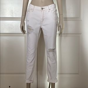 BDG Slim Boyfriend Distressed White Crop Jeans